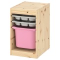 IKEA TROFAST Комбинация для хранения с контейнером / лотками, светлая беленая сосна серый / розовый, 32x44x52 см 49533271 | 495.332.71