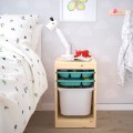IKEA TROFAST ТРУФАСТ Комбинация для хранения с контейнером / лотками, светлая беленая сосна бирюзовый / белый 19521745 195.217.45