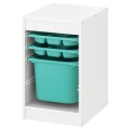 IKEA TROFAST ТРУФАСТ Комбинация для хранения с контейнером / лотками, белый / бирюзовый, 34х44х56 см 09480378 094.803.78