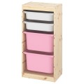 IKEA TROFAST ТРУФАСТ Комбинация для хранения + контейнеры, светлая беленая сосна белый / розовый, 44x30x91 см 19338054 | 193.380.54
