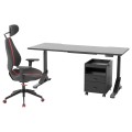 IKEA UPPSPEL УППСПЕЛЬ / GRUPPSPEL Письменный стол, стул и комод, черный / серый, 180x80 cм 19441065 194.410.65