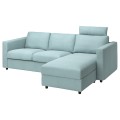 IKEA VIMLE ВИМЛЕ Чехол на 3-местный диван с козеткой, с подголовником Saxemara / светло-голубой 59425087 594.250.87
