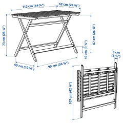 IKEA ASKHOLMEN АСКХОЛЬМЕН Стіл вуличний, складаний світло-коричнева морилка, 112x62 см 10337817 | 103.378.17