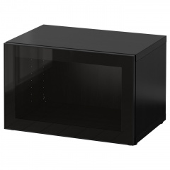 IKEA BESTÅ БЕСТО Секція полиць зі скляними дверцятам, чорно-коричневий / Glassvik чорний / прозоре скло, 60x42x38 см 09047748 | 090.477.48
