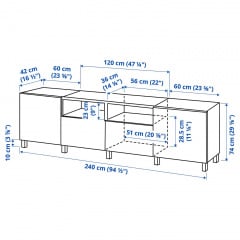 IKEA BESTÅ БЕСТО Тумба для телевізора з дверц й шухл, білий/ЛАППВІКЕН/СТУББ білий, 240x42x74 см 39297514 | 392.975.14