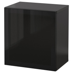 IKEA BESTÅ БЕСТО Настінна комбінація шаф, чорно-коричневий/ГЛАССВІК димчасте скло, 60x42x64 см 49441083 | 494.410.83
