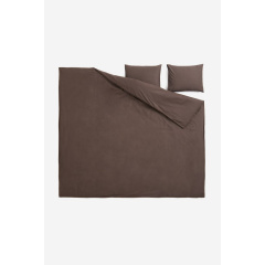 H&M Home Комплект постільної білизни двоспальний бавовняний - Темно-коричневий 0496279058 | 0496279058