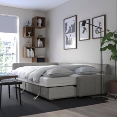 IKEA FRIHETEN ФРІХЕТЕН Кутов диван-ліжко із відд для зберіг, з додатковими подушками для спинки / Фаринг світло-сірий 69517053 | 695.170.53
