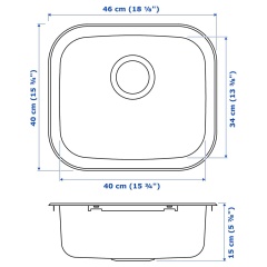 IKEA FYNDIG ФУНДІГ Мийка врізна одинарна, нержавіюча сталь, 46x40 см 90202126 | 902.021.26