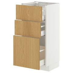 IKEA METOD / MAXIMERA Напольный шкаф с 3 ящиками, белый/Sinarp дубовый шпон 99600381 | 996.003.81