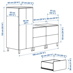 IKEA SMÅSTAD СМОСТАД / PLATSA ПЛАТСА Гардероб, білий береза/з 2 комодами, 180x57x133 см 49485029 | 494.850.29