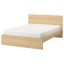 IKEA MALM МАЛЬМ Кровать двуспальная, высокий, дубовый шпон беленый / Luröy, 140x200 см 99027388 990.273.88