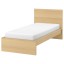 IKEA MALM МАЛЬМ Кровать односпальная, высокий, дубовый шпон беленый / Leirsund, 90x200 см 29157321 291.573.21