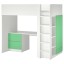 IKEA SMÅSTAD СМОСТАД Кровать-чердак, белый зеленый / со столом с 3 ящиками, 90x200 см 09437436 094.374.36