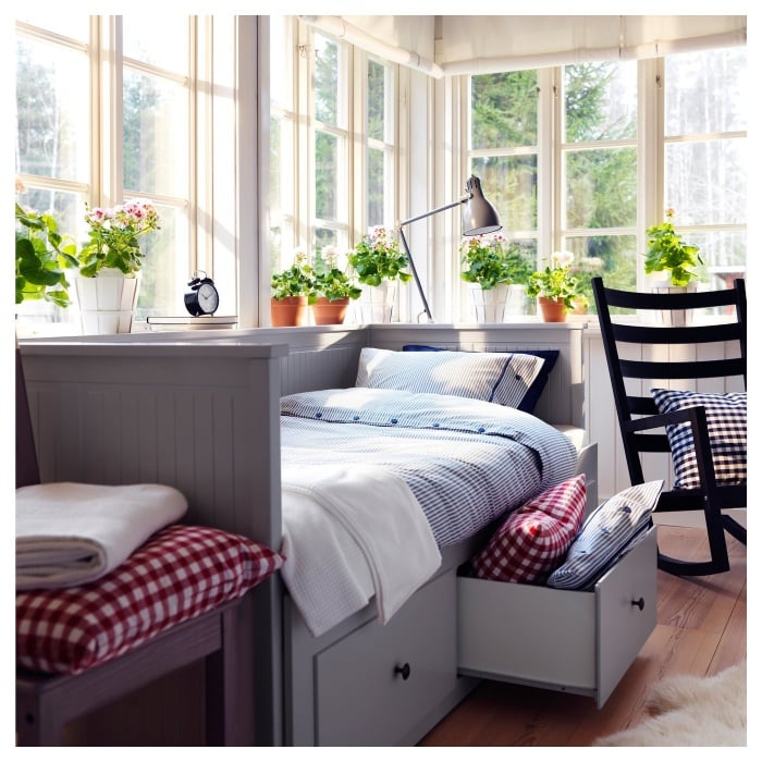 HEMNES Каркас кровати-кушетки с 3 ящиками, серый