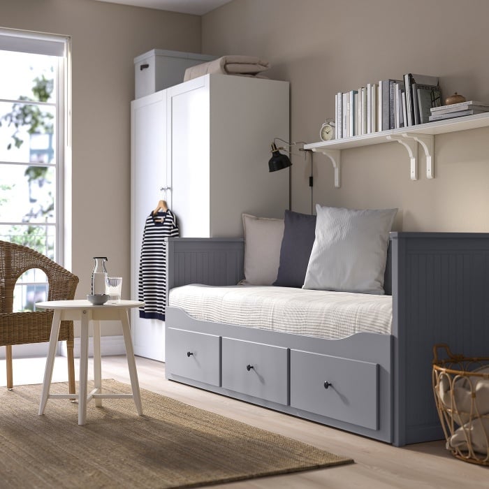 HEMNES Каркас кровати-кушетки с 3 ящиками, серый