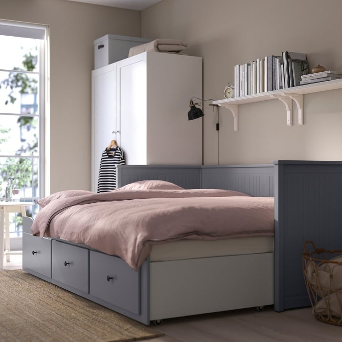 HEMNES Каркас кровати-кушетки с 3 ящиками, серый