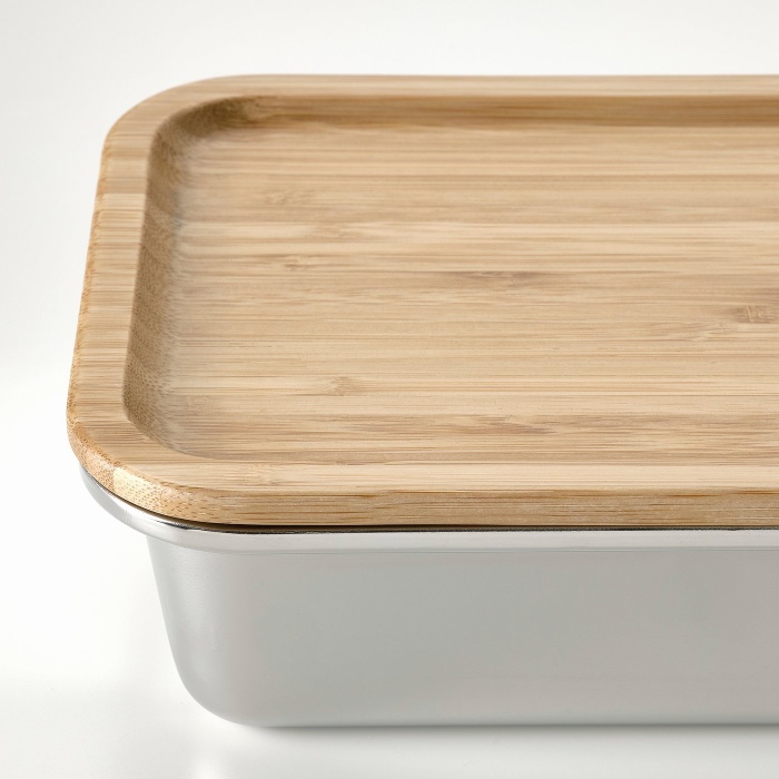 IKEA 365+ Контейнер для продуктов с крышкой, прямоугольн формы нержавеющ сталь/бамбук