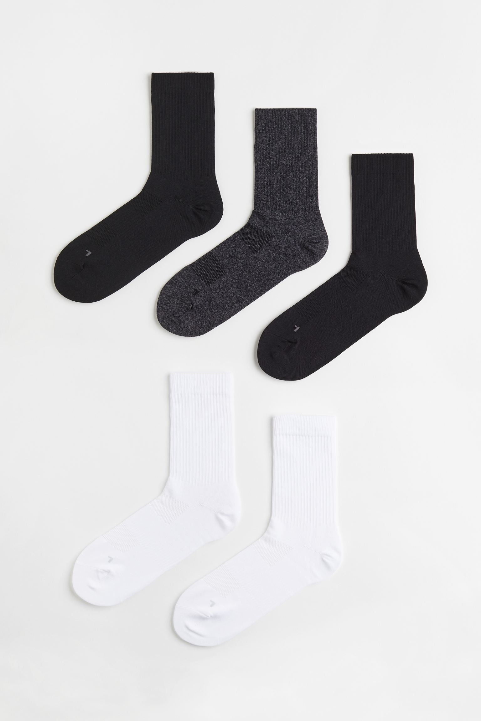 H&M Home Шкарпетки спортивні, 5 пар, Чорний/Білий/Сірий меланж, Різні розміри 0861851003 | 0861851003