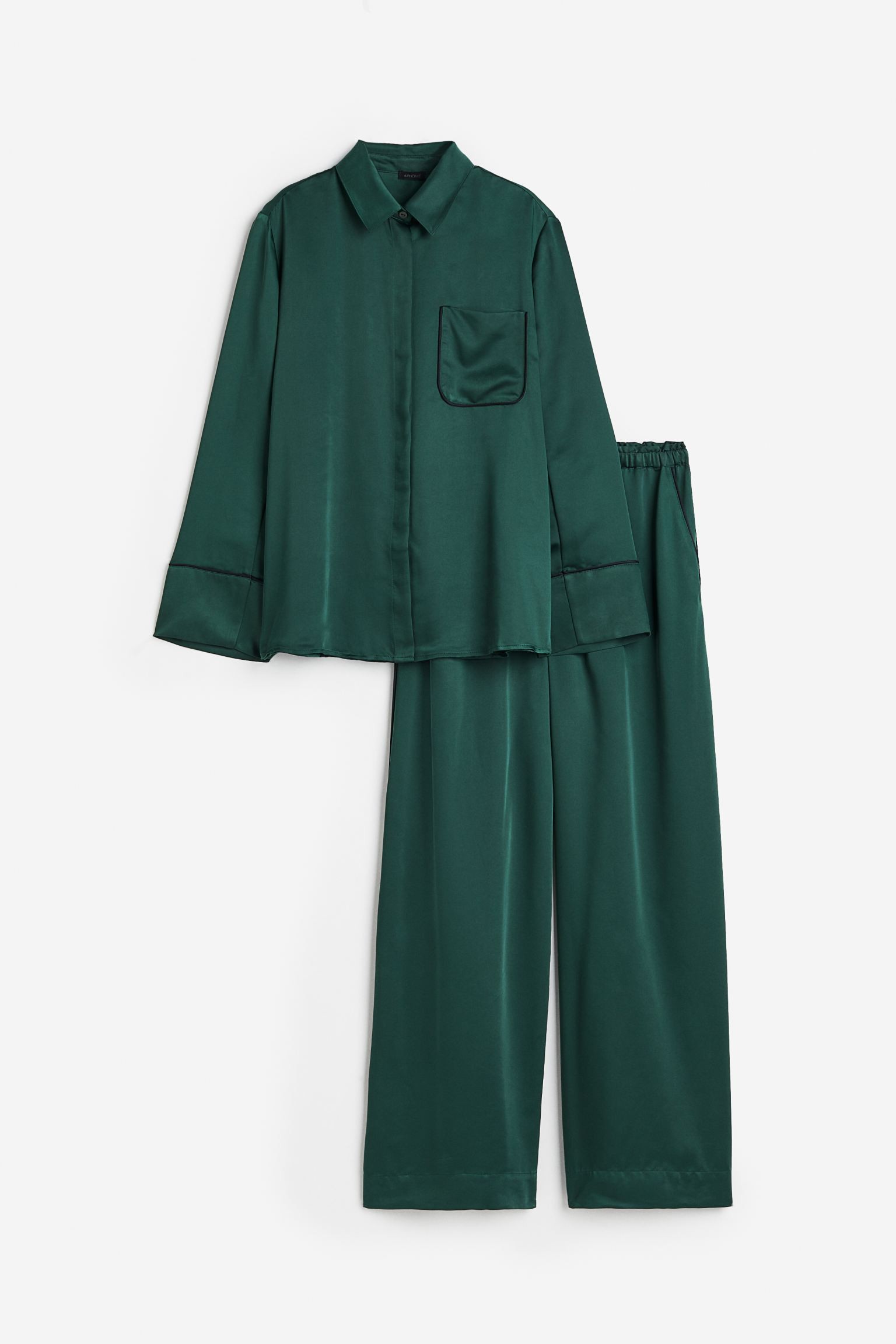 H&M Home Сатинова піжама, Темно-зелений, Різні розміри 0892092012 | 0892092012