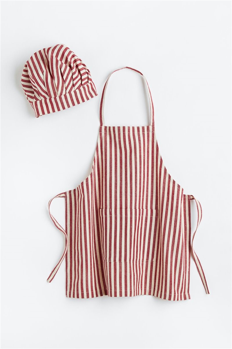 H&M Home Дитячий фартух і кухарський ковпак, Червоні/білі смужки 1091458001 | 1091458001