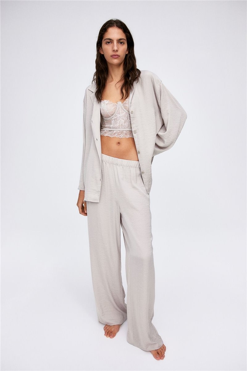 H&M Home Піжама з сорочкою та штанами, Світло-сірий бежевий, Різні розміри 1100592013 | 1100592013