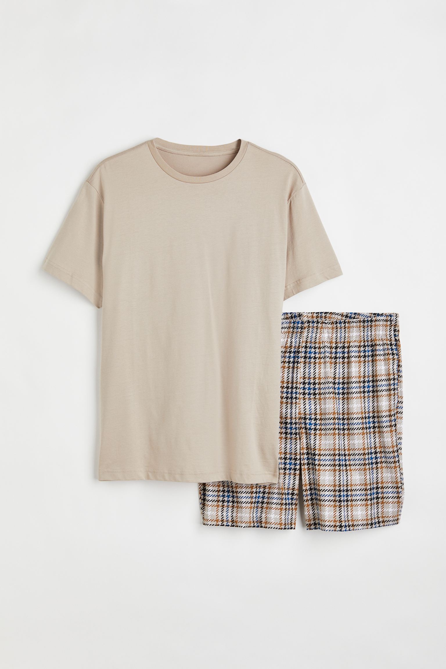 H&M Home Піжама з футболкою та шортами звичайного покрою, Бежевий/Клітчастий, Різні розміри 1116123001 | 1116123001