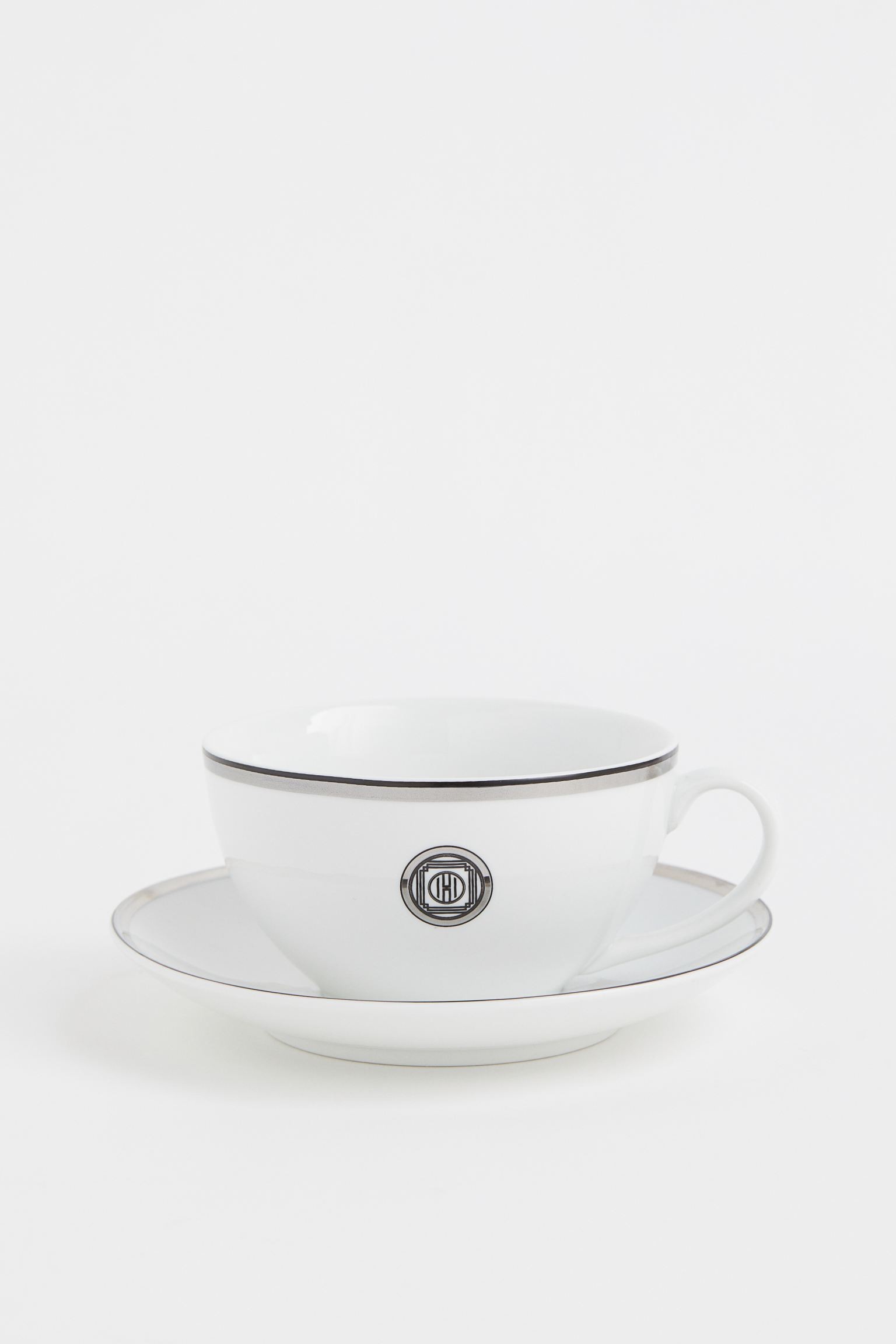 H&M Home Порцелянова чашка з блюдцем, Білий/Срібний 1122342001 | 1122342001