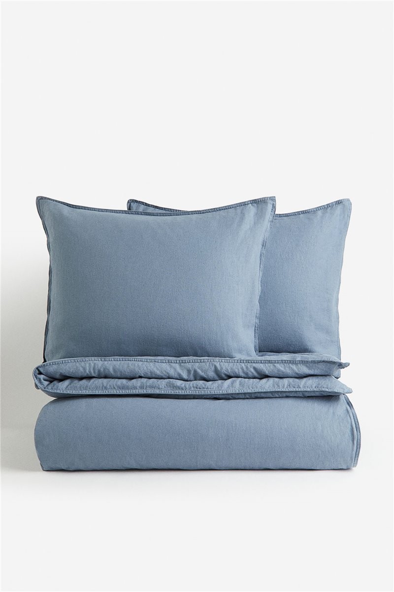 H&M Home Двоспальна постільна білизна з суміші льону, Пиловий синій, 200x200 + 50x60 1127676011 | 1127676011