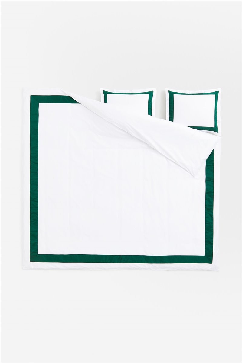 H&M Home Двоспальна постільна білизна з бавовняного сатину, Темно-зелений/Візерунок, 200x200 + 50x60 1134814003 | 1134814003