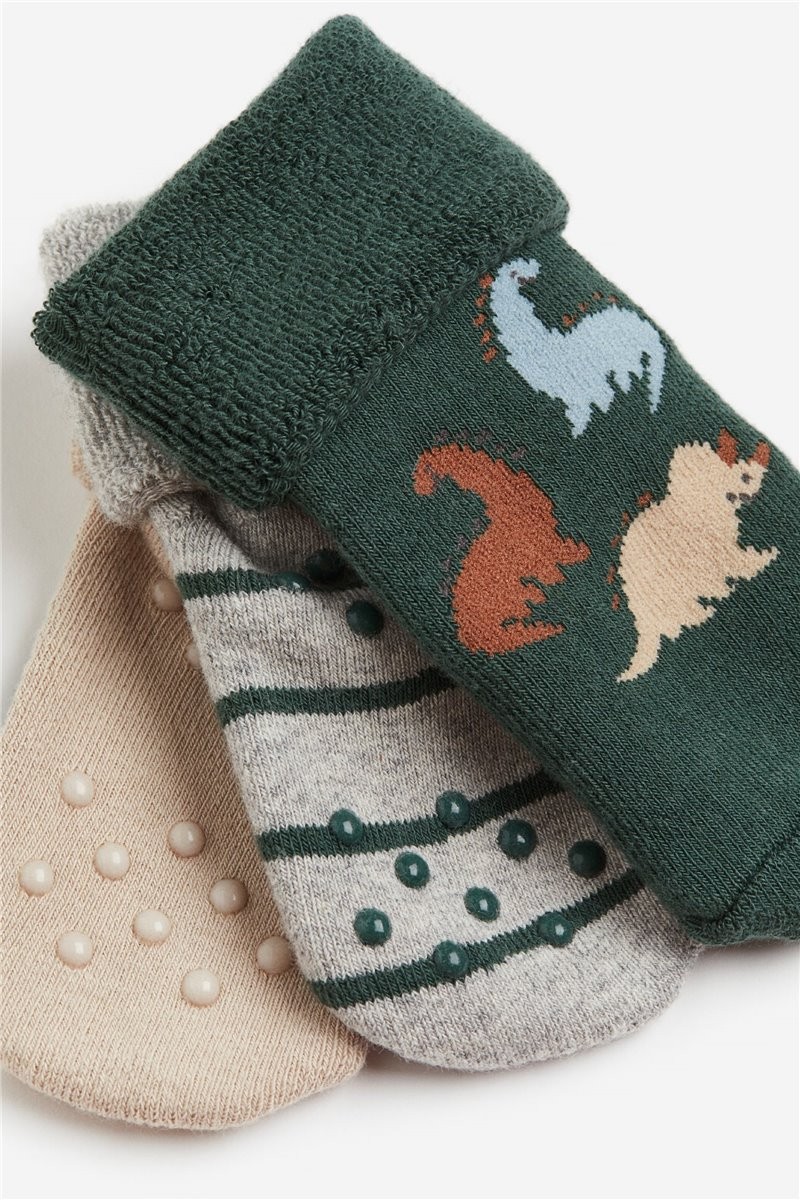 H&M Home Шкарпетки махрові, 3 пари, Темно-зелений/Динозаври, Різні розміри 1167714005 | 1167714005