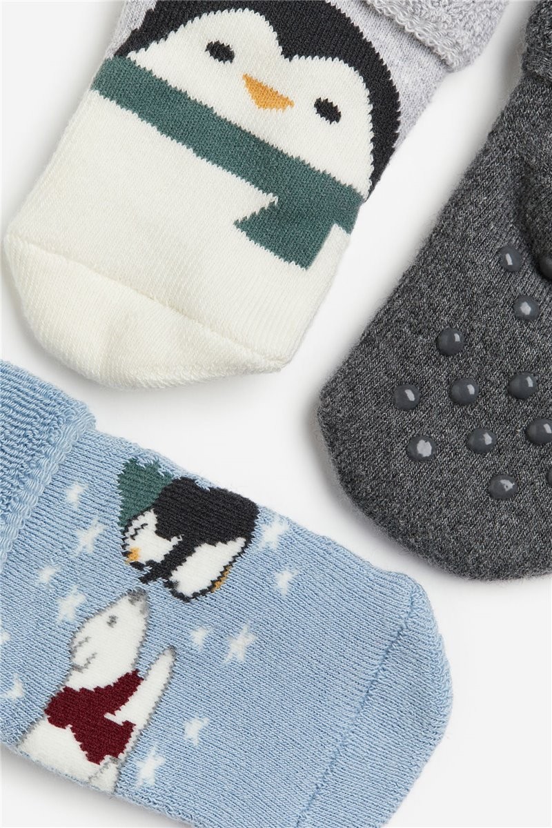 H&M Home Шкарпетки махрові, 3 пари, Сірий/Пінгвін, Різні розміри 1167714009 1167714009