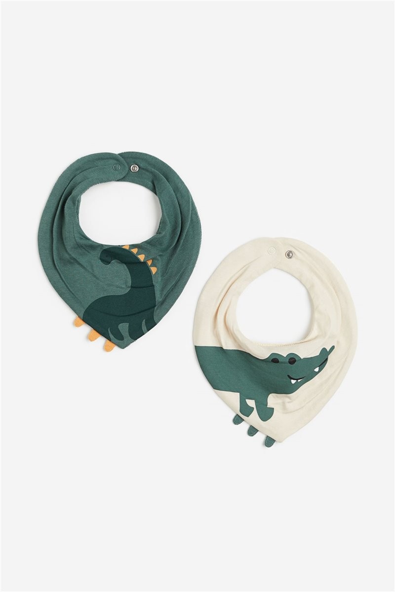 H&M Home Трикутний шарф з махровою підкладкою 2 шт, Зелений/Дінозавр, 19x19 1193446002 1193446002