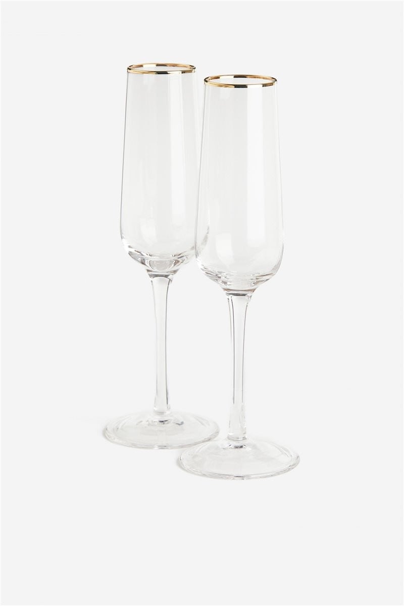 H&M Home Келих для шампанського, 2 шт., Прозоре скло/золотисте 1214396001 1214396001
