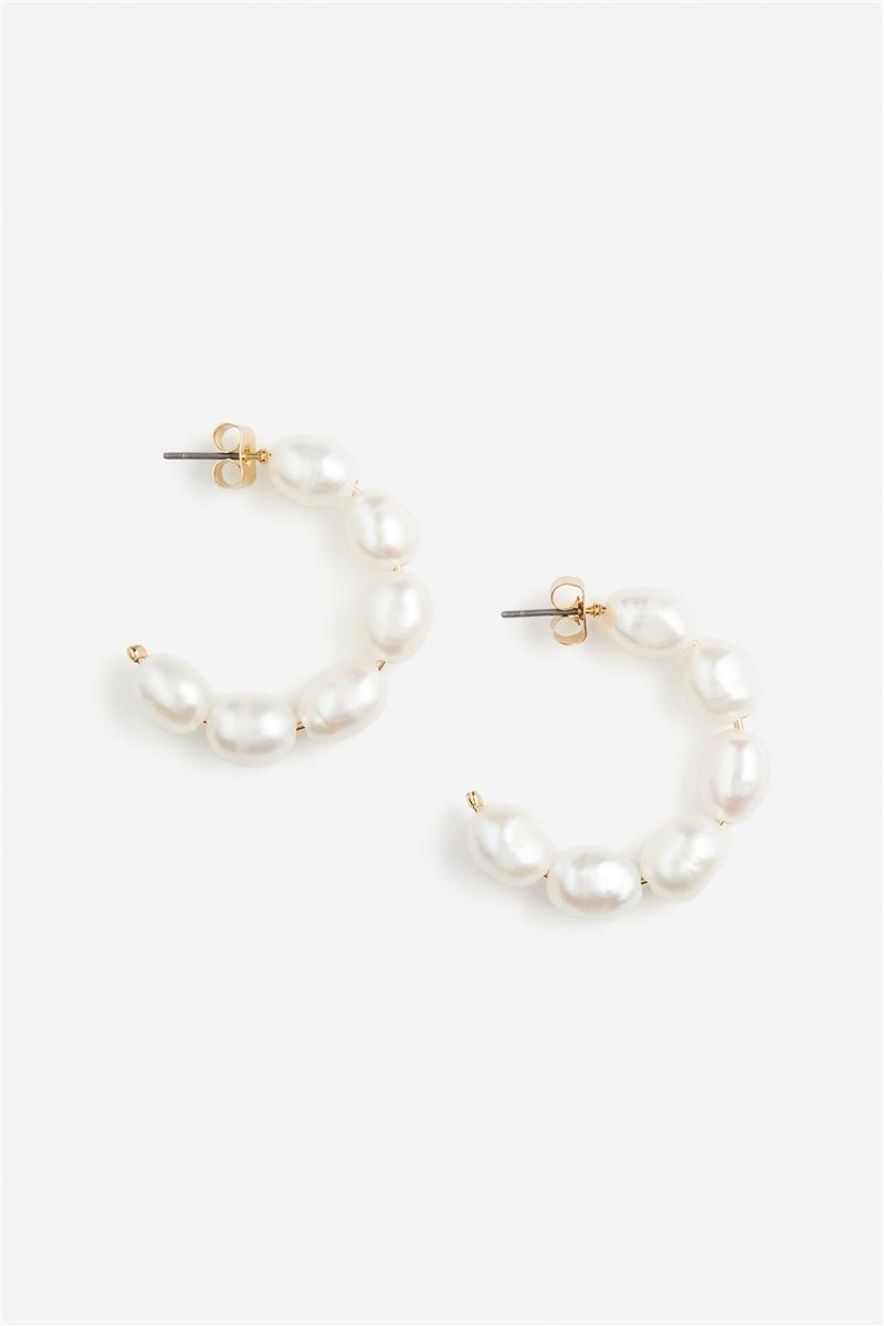 H&M Home Позолочені сережки кільця з перлами, Білий 1216015001 | 1216015001