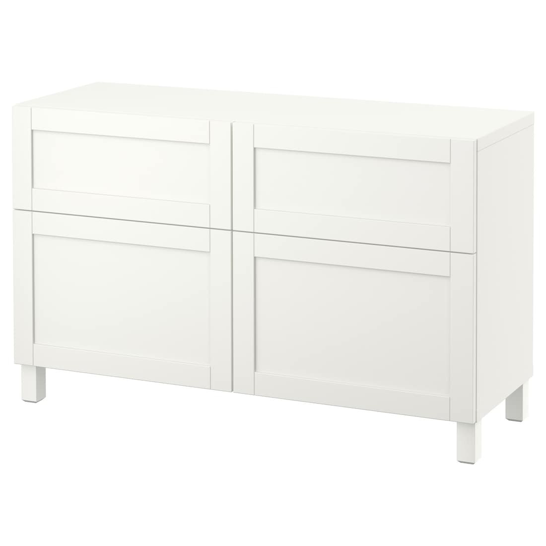 IKEA BESTÅ БЕСТО Комбінація для зберігання з дверцятами / шухлядами, білий / Hanviken / Stubbarp білий, 120x42x74 см 79195293 791.952.93