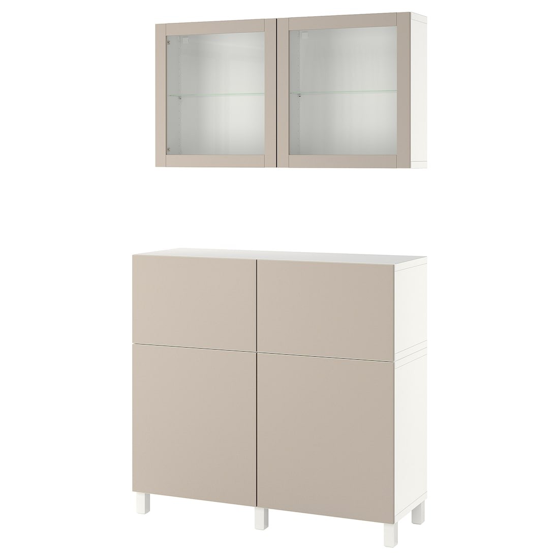 IKEA BESTÅ БЕСТО Комбінація для зберігання з дверцятами / шухлядами, біле Lappviken / Stubbarp / світло-сіро-бежевий скло прозоре, 120x42x213 см 59436043 594.360.43