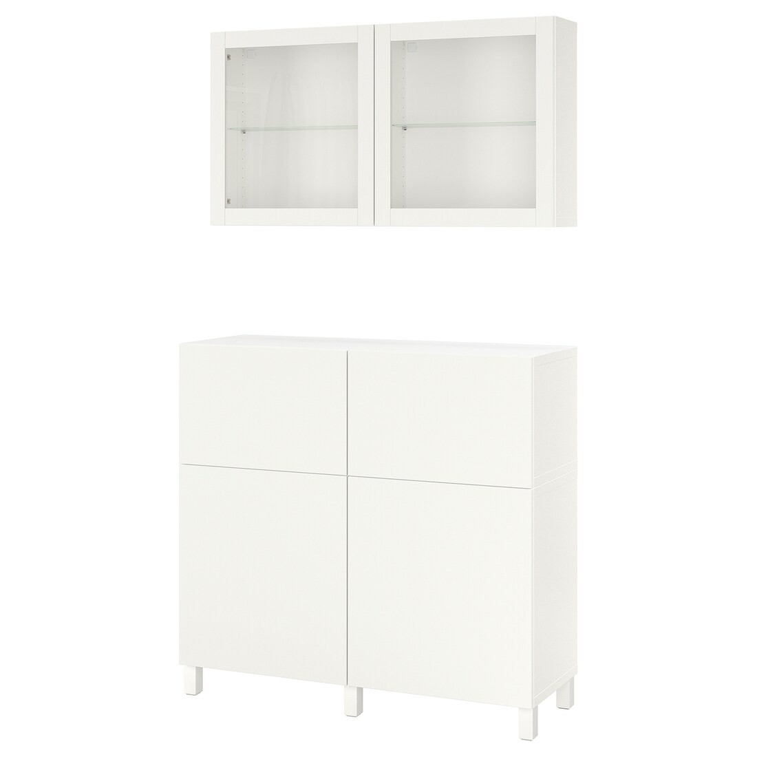 IKEA BESTÅ БЕСТО Комбінація для зберігання з дверцятами / шухлядами, білий / Lappviken / Stubbarp біле скло прозоре, 120x42x213 см 09412501 094.125.01