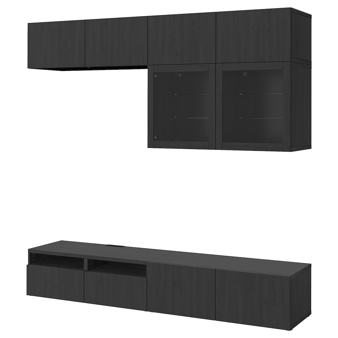 IKEA BESTÅ БЕСТО Комбінація для ТВ / скляні двері, чорно-коричневий / Lappviken чорно-коричневе прозоре скло, 240x42x231 см 99412158 994.121.58
