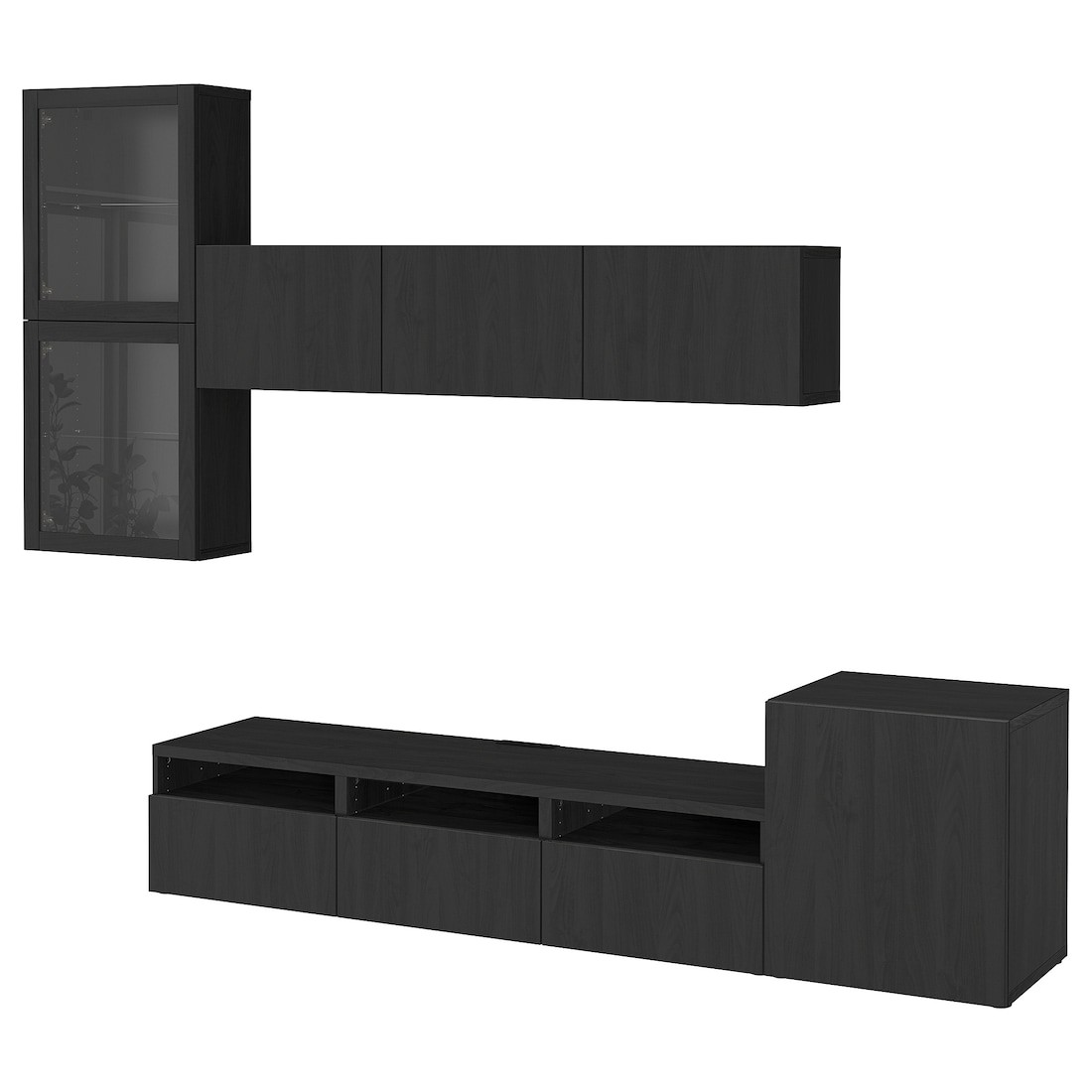 IKEA BESTÅ БЕСТО Комбінація для ТВ / скляні двері, чорно-коричневий / Lappviken чорно-коричневе прозоре скло, 300x42x211 см 99406708 | 994.067.08