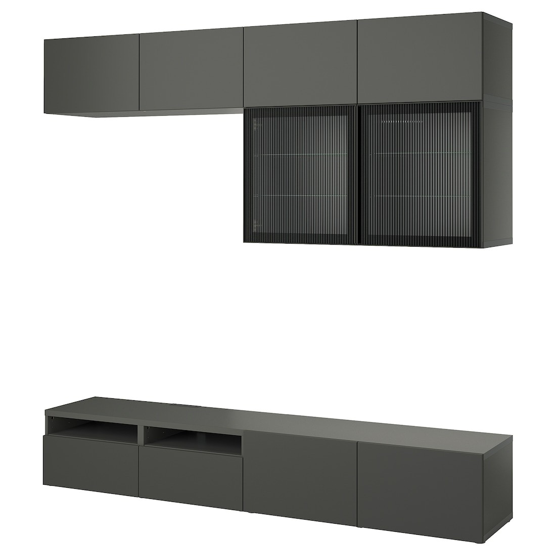 IKEA BESTÅ Комбінація для ТВ / скляні двері, темно-сірий Lappviken / Fällsvik антрацит, 240x42x231 см 69507997 695.079.97