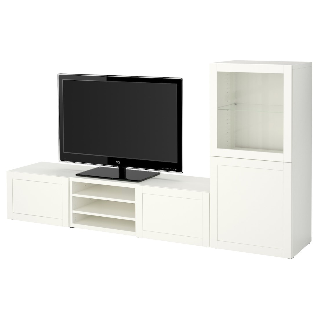 IKEA BESTÅ БЕСТО Комбінація для ТВ / скляні двері, білий / Hanviken біле скло прозоре, 240x42x129 см 39330641 393.306.41