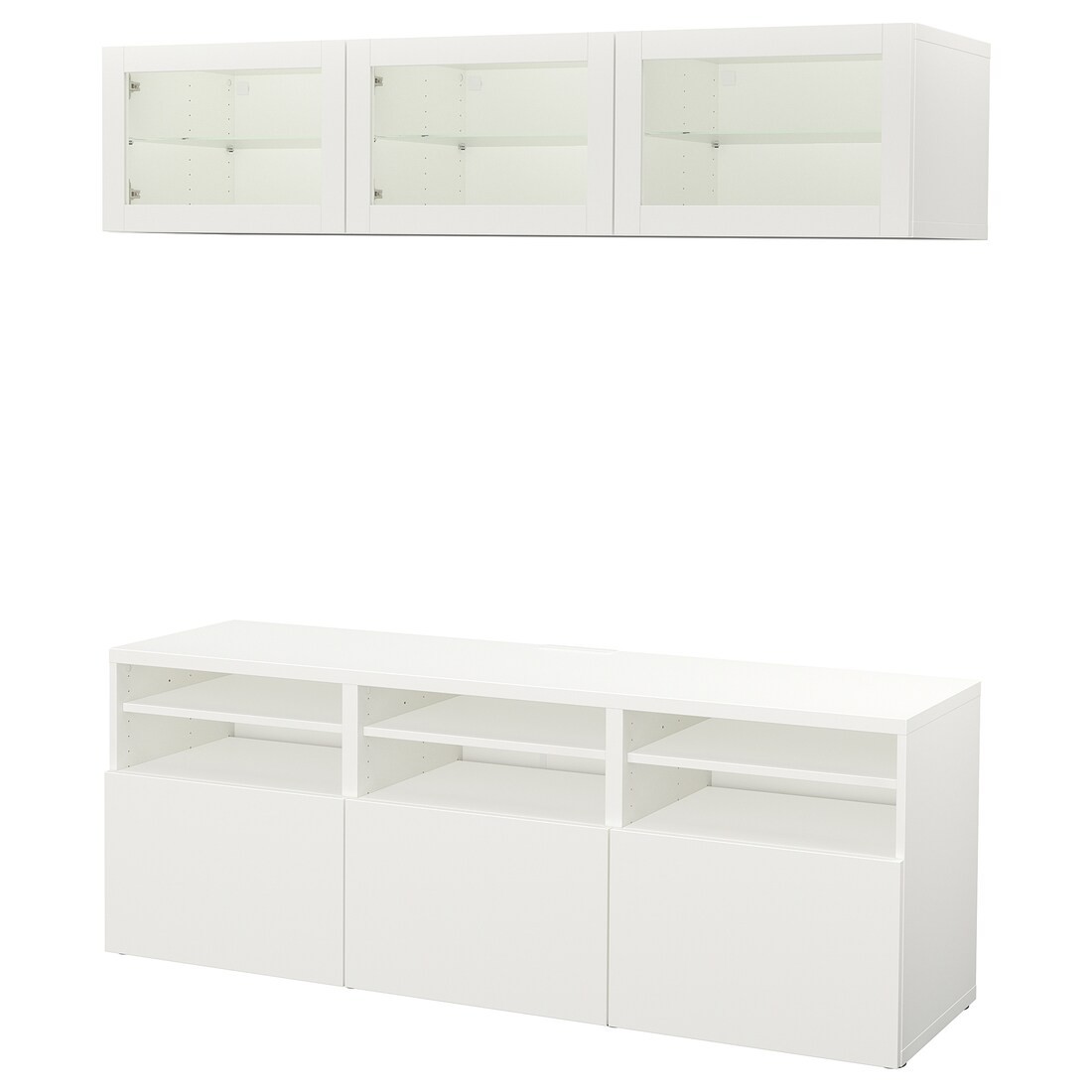 IKEA BESTÅ БЕСТО Комбінація для ТВ / скляні двері, білий / Lappviken біле скло прозоре, 180x42x192 см 99407190 | 994.071.90