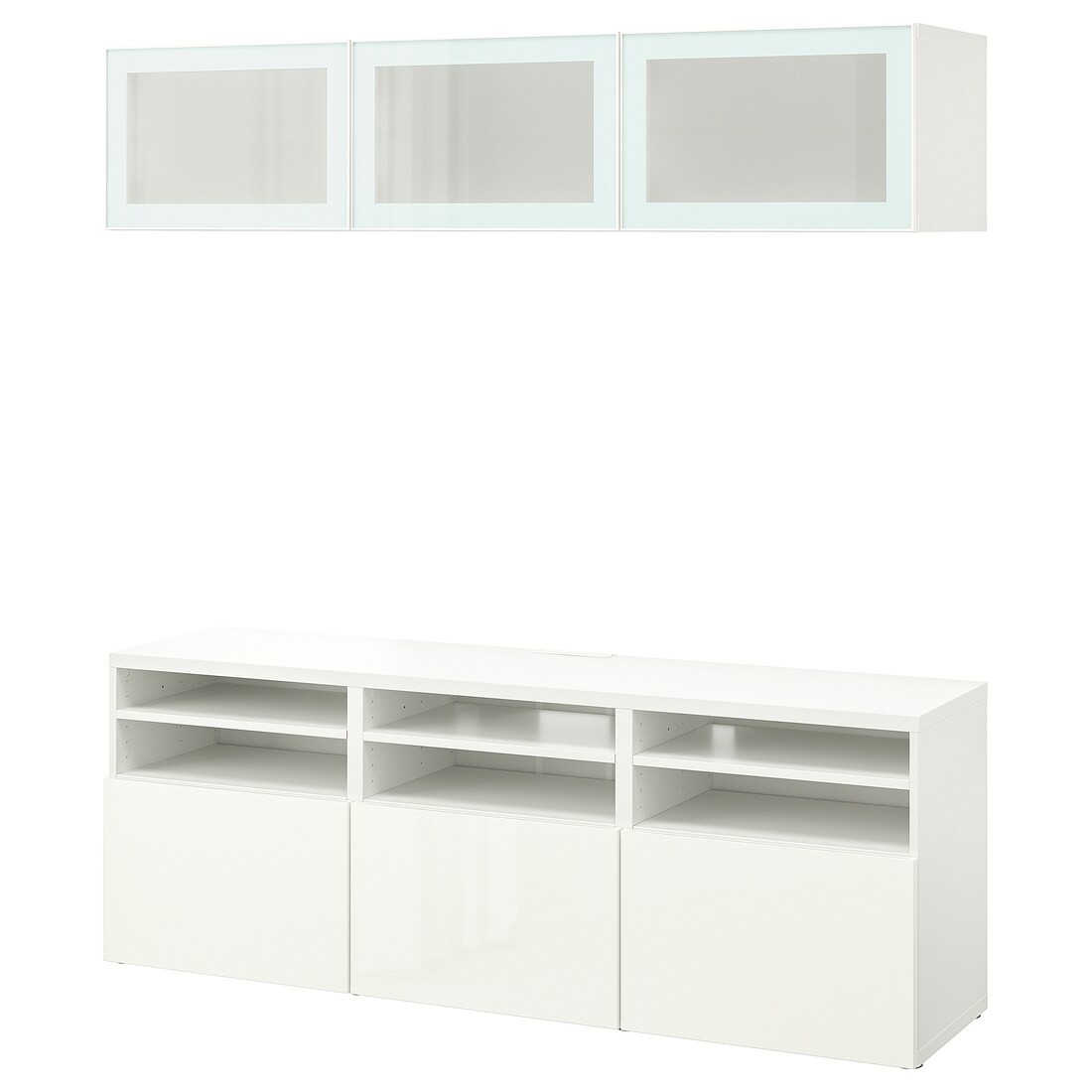 IKEA BESTÅ БЕСТО Комбінація для ТВ / скляні двері, біле / Selsviken глянцеве біле матове скло, 180x42x192 см 09488789 094.887.89