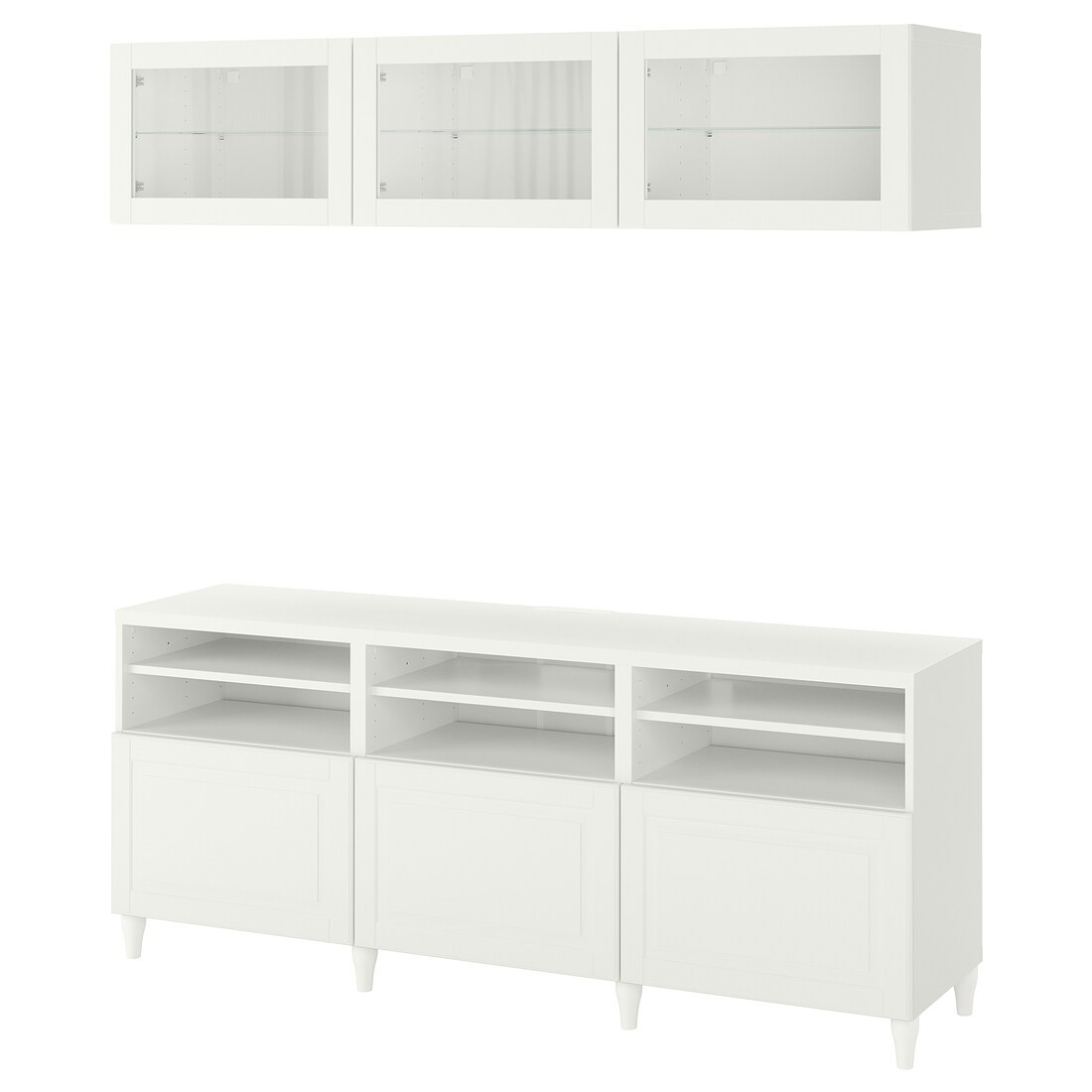 IKEA BESTÅ БЕСТО Комбінація для ТВ / скляні двері, білий / Smeviken / Kabbarp біле скло прозоре, 180x42x192 см 79408685 794.086.85