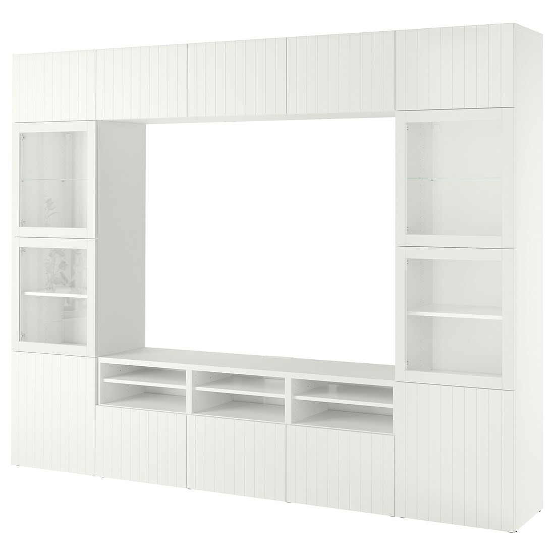 IKEA BESTÅ БЕСТО Комбінація для ТВ / скляні двері, білий Sutterviken / Sindvik біле скло прозоре, 300x42x231 см 59411245 | 594.112.45