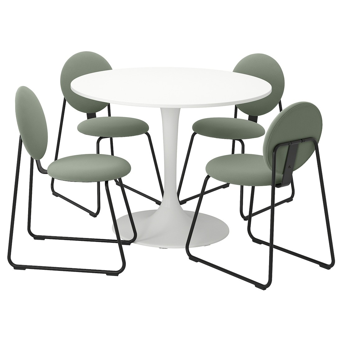IKEA DOCKSTA / MÅNHULT Стіл та 4 стільці, білий білий / Hakebo сіро-зелений, 103 см 19505934 195.059.34