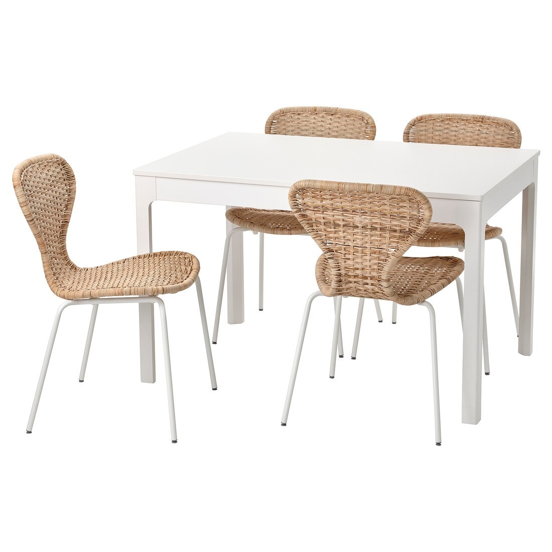 IKEA EKEDALEN / ÄLVSTA Стіл та 4 стільці, білий / ротанг білий, 120/180x80 cм 09481580 094.815.80