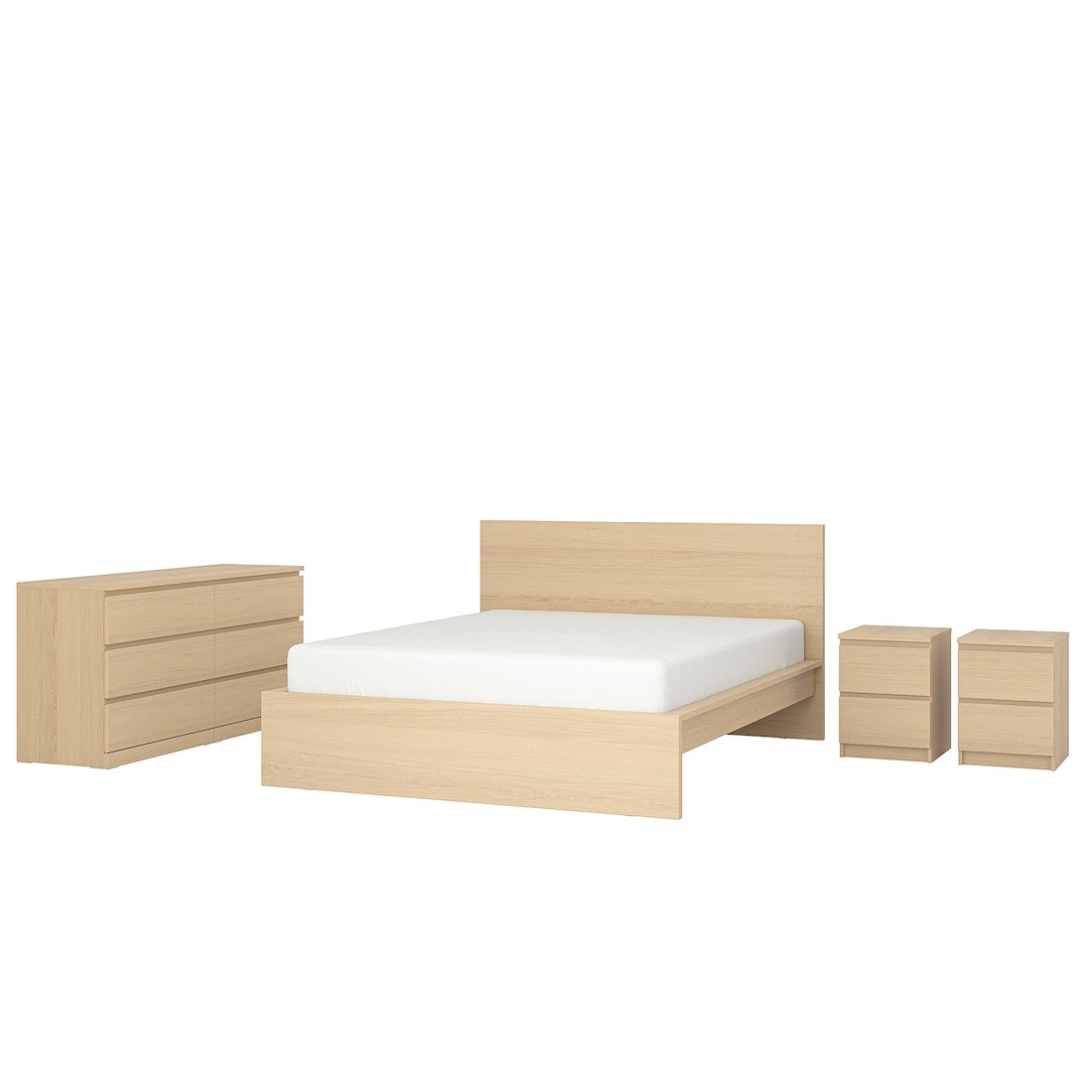 IKEA MALM МАЛЬМ Набір меблів для спальні 4 шт, шпон дуба білений, 140x200 см 29488241 294.882.41