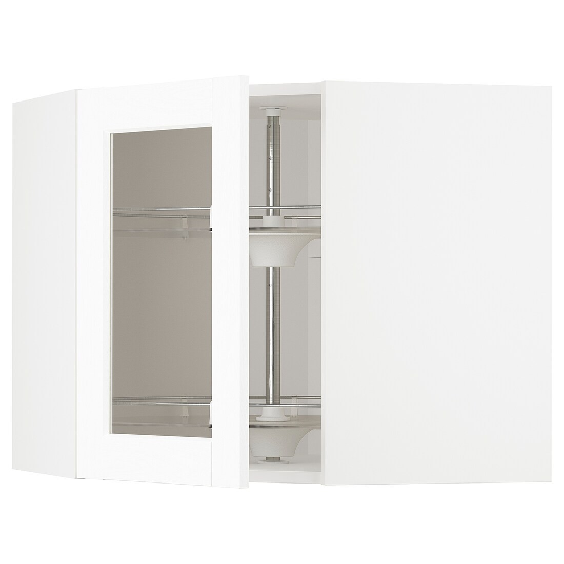 IKEA METOD МЕТОД Кутова настінна шафа з каруселлю / скляні двері, білий Enköping / білий імітація дерева, 68x60 см 99473608 994.736.08